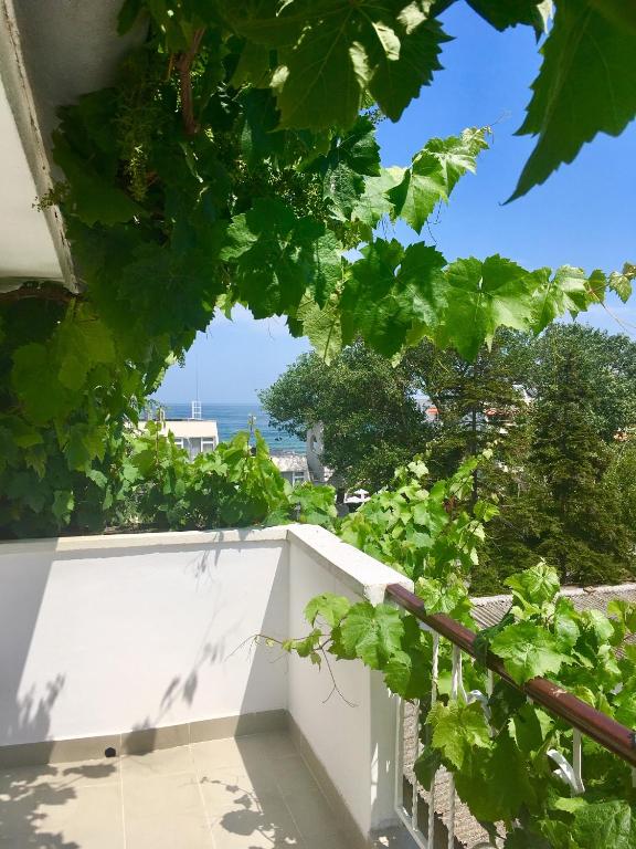 a view of the ocean from the balcony of a house at Guest House Barbov in Obzor