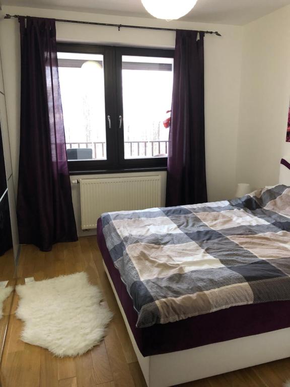 a bedroom with a bed and a window and a rug at Apartment Bjelasnica in Bjelašnica