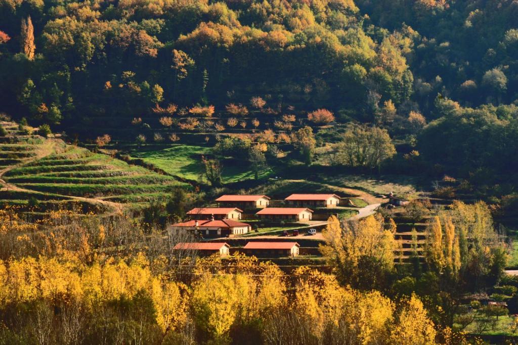 un grupo de casas en una colina en un valle en Apartamentos Rurales La Vega del Jerte, en Jerte