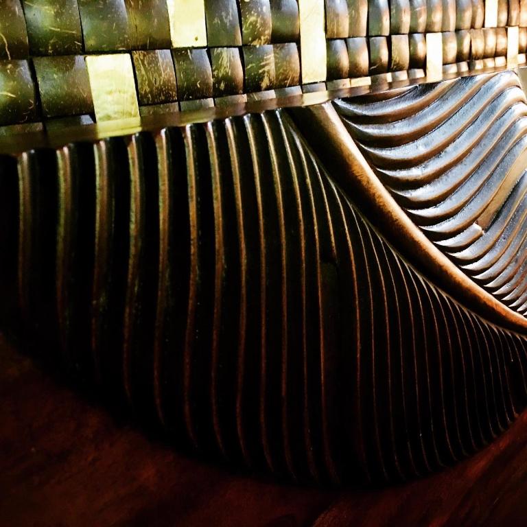 a close up of a bench in a room at At the Craters Edge in Volcano