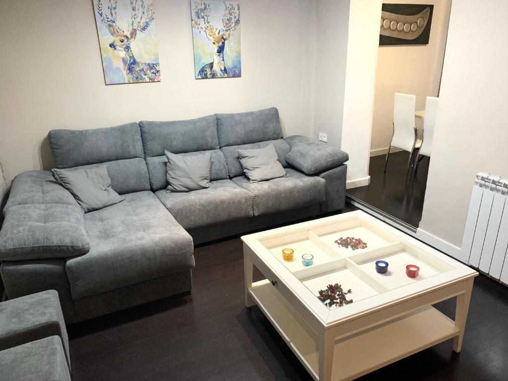 a living room with a couch and a coffee table at Apto Arima Centro Histórico in Zaragoza