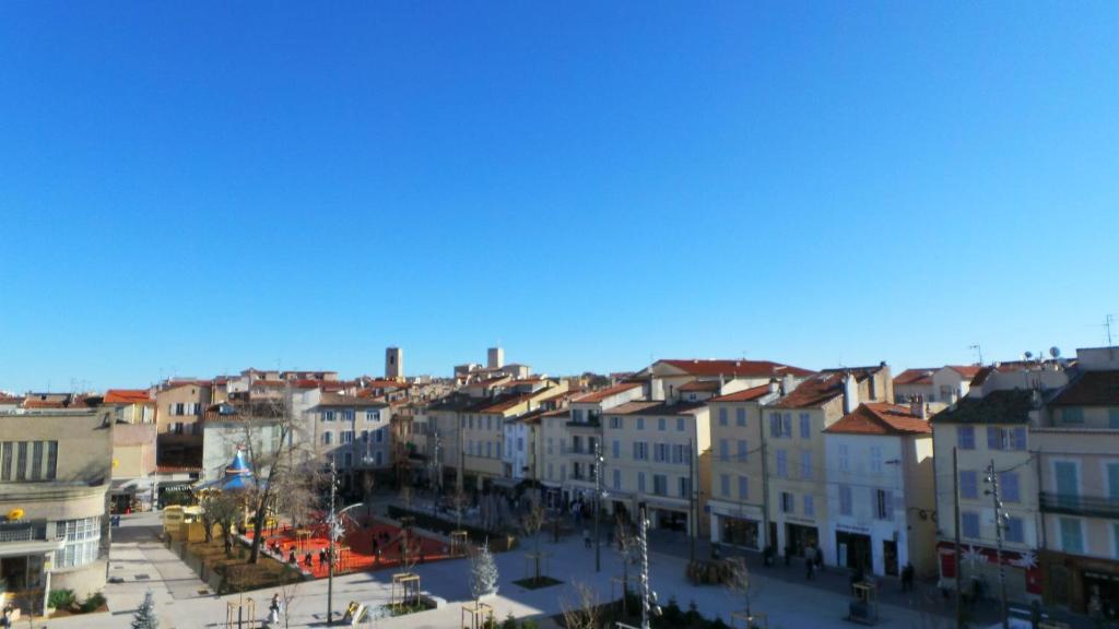 an aerial view of a city with buildings at Hotel Relais Du Postillon in Antibes