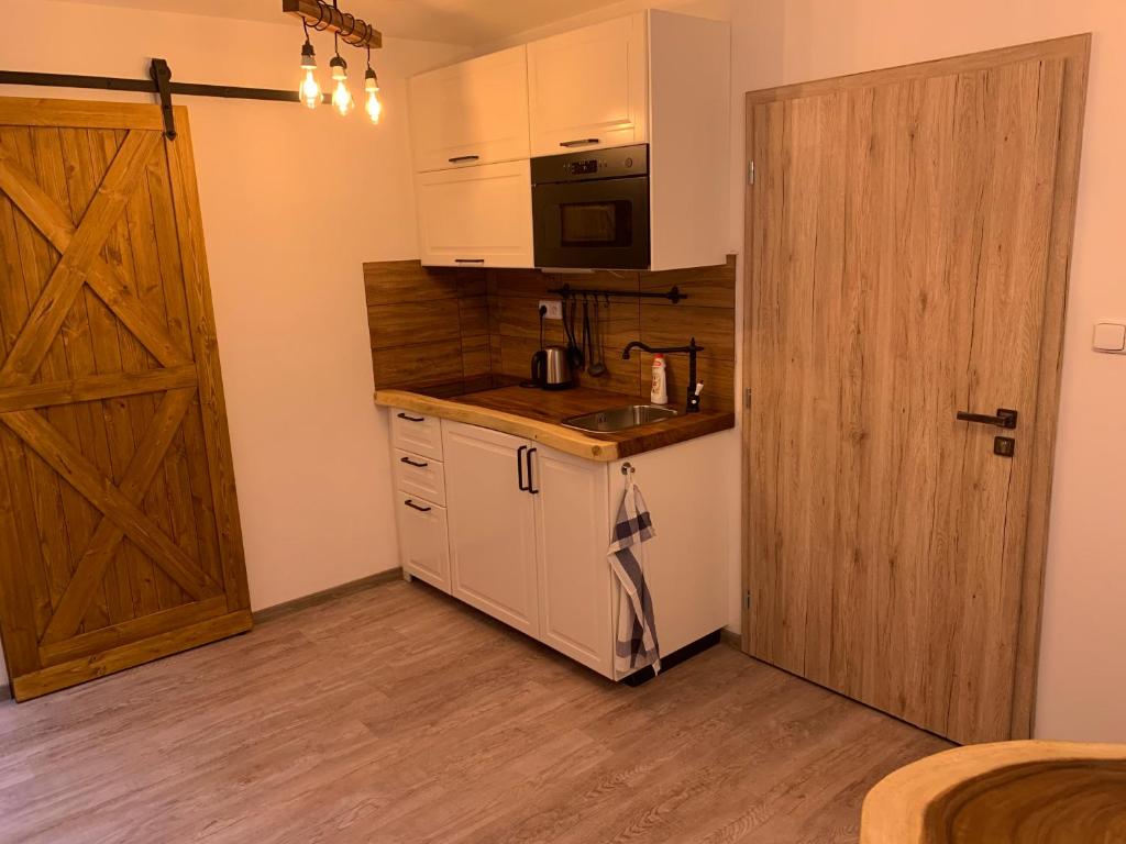 Kuchyň nebo kuchyňský kout v ubytování Apartmany Pod Kloboukem