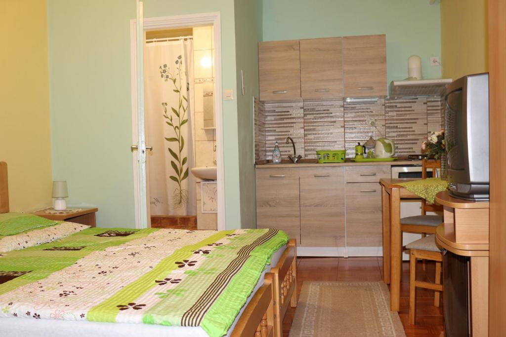 Kuchyň nebo kuchyňský kout v ubytování Panoráma Vendégház