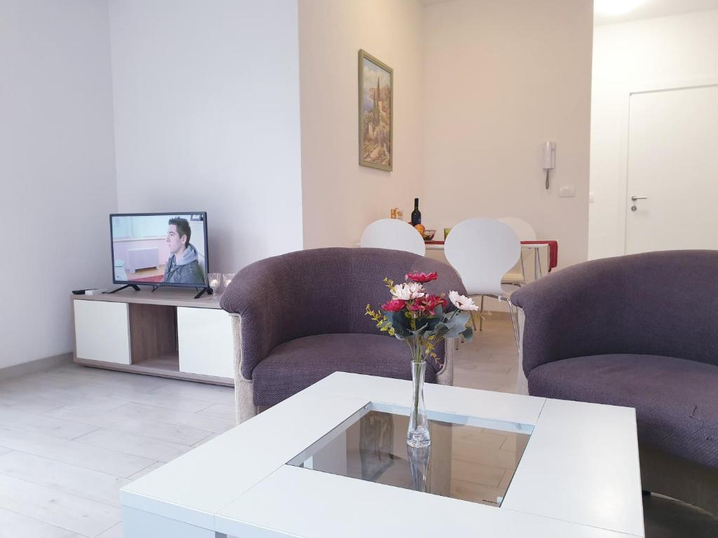 Televízia a/alebo spoločenská miestnosť v ubytovaní Apartments Ellie
