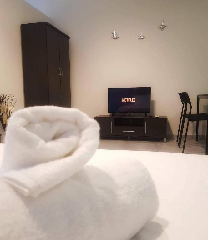Televízia a/alebo spoločenská miestnosť v ubytovaní Meteora House- Cozy Living