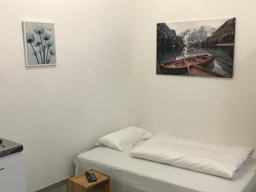 een kamer met een bed en een foto aan de muur bij Saralo Apartments 1050 in Wenen