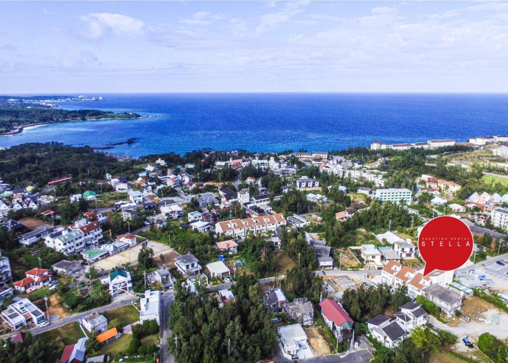an aerial view of a city with a stop sign at villa okinawa onna in Onna
