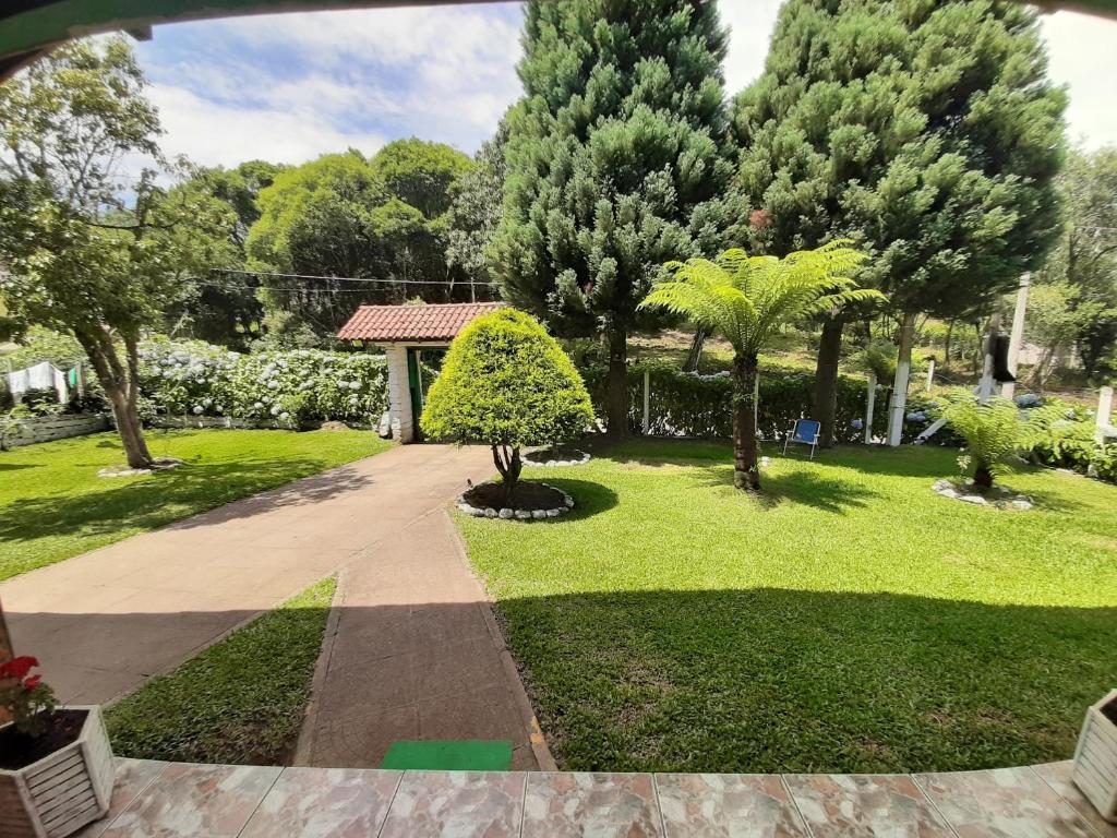 a garden with trees and a walkway at Cantinho da Deca in São Francisco de Paula
