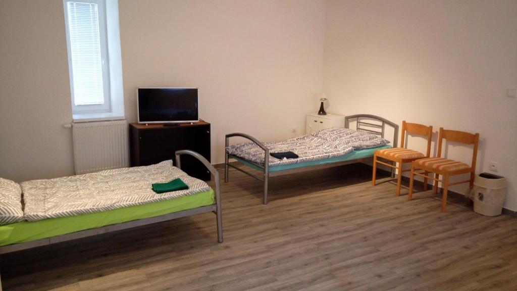 Postel nebo postele na pokoji v ubytování Penzion Ostrov u Stribra 13