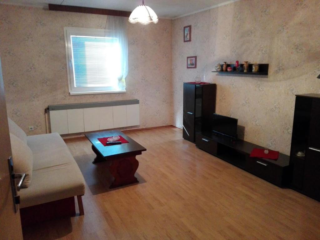 een woonkamer met een bank en een salontafel bij Dom Petra in Štúrovo