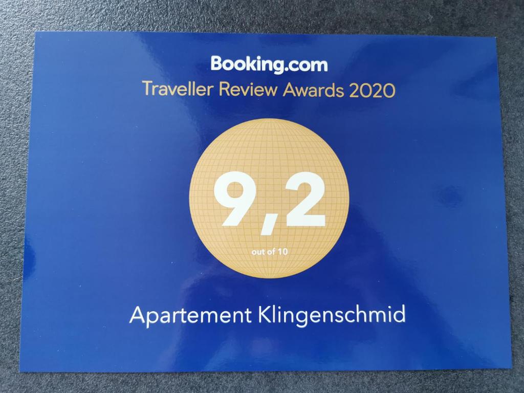 Certifikát, hodnocení, plakát nebo jiný dokument vystavený v ubytování Apartement Klingenschmid