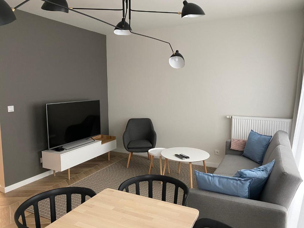 Televízia a/alebo spoločenská miestnosť v ubytovaní ONE Apartamenty Gąsiorowskich 4