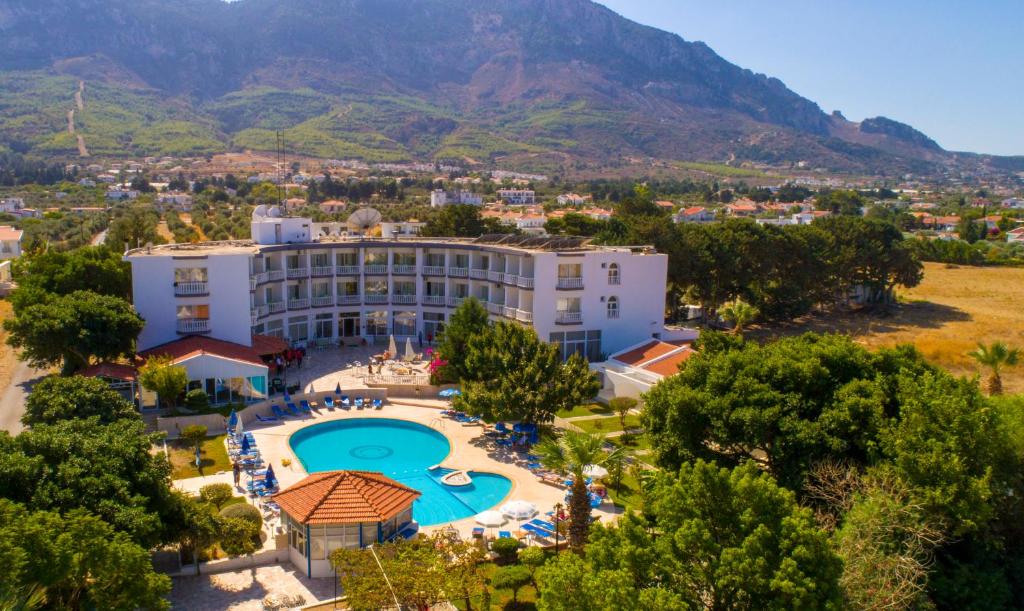 an aerial view of a hotel with a swimming pool at Hotel Sempati in Kyrenia