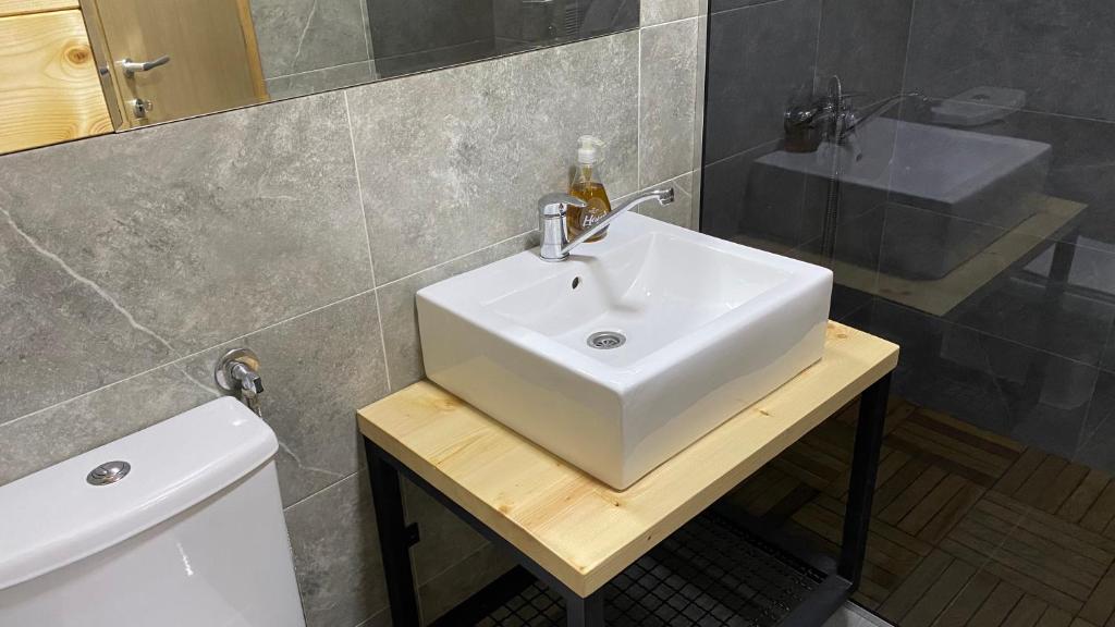 a bathroom with a white sink and a toilet at Alexandar studio apartman in Mokra Gora