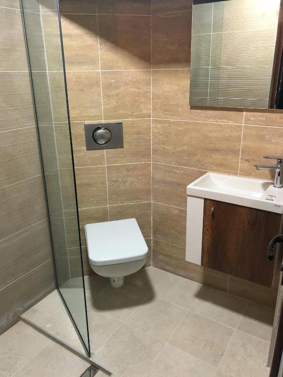 a bathroom with a toilet and a sink at Hotel Fersped in Mavrovo