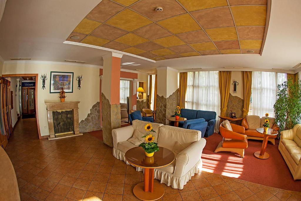 sala de estar con muebles y chimenea en Hotel Mediterran en Budapest
