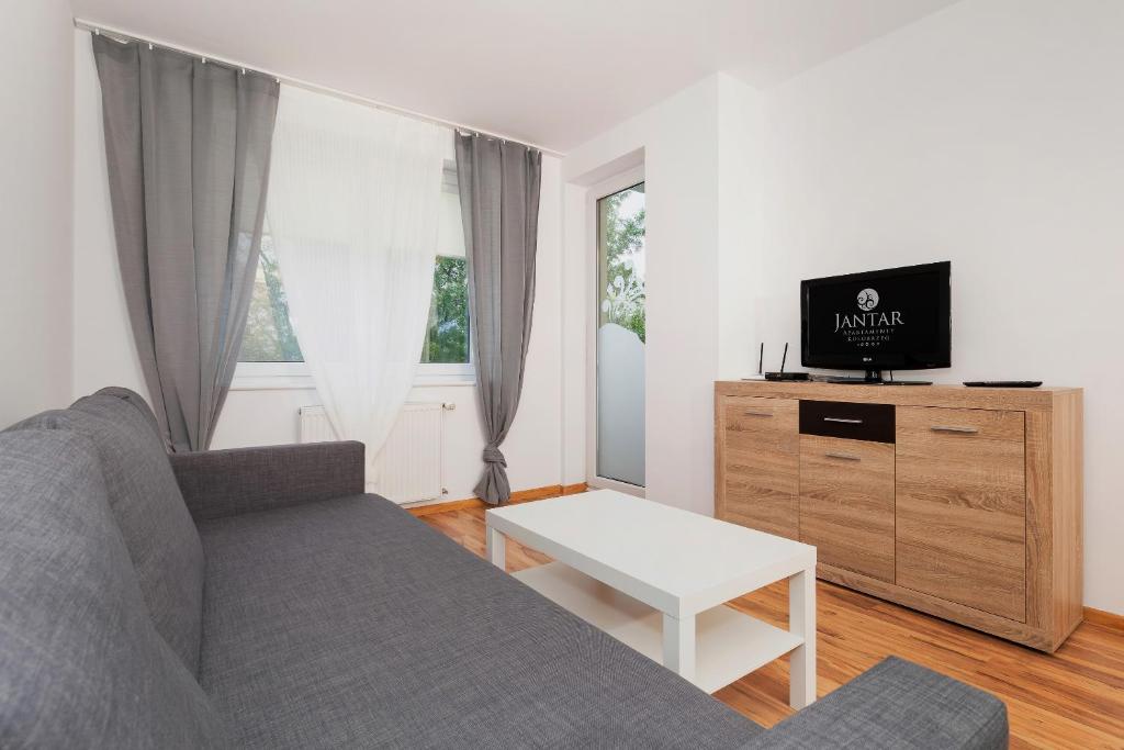Televízia a/alebo spoločenská miestnosť v ubytovaní Jantar Apartamenty- Zielone Tarasy