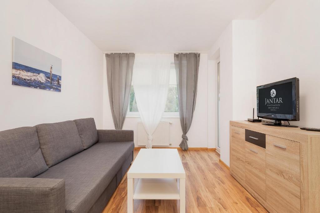 Televízia a/alebo spoločenská miestnosť v ubytovaní Jantar Apartamenty- Zielone Tarasy