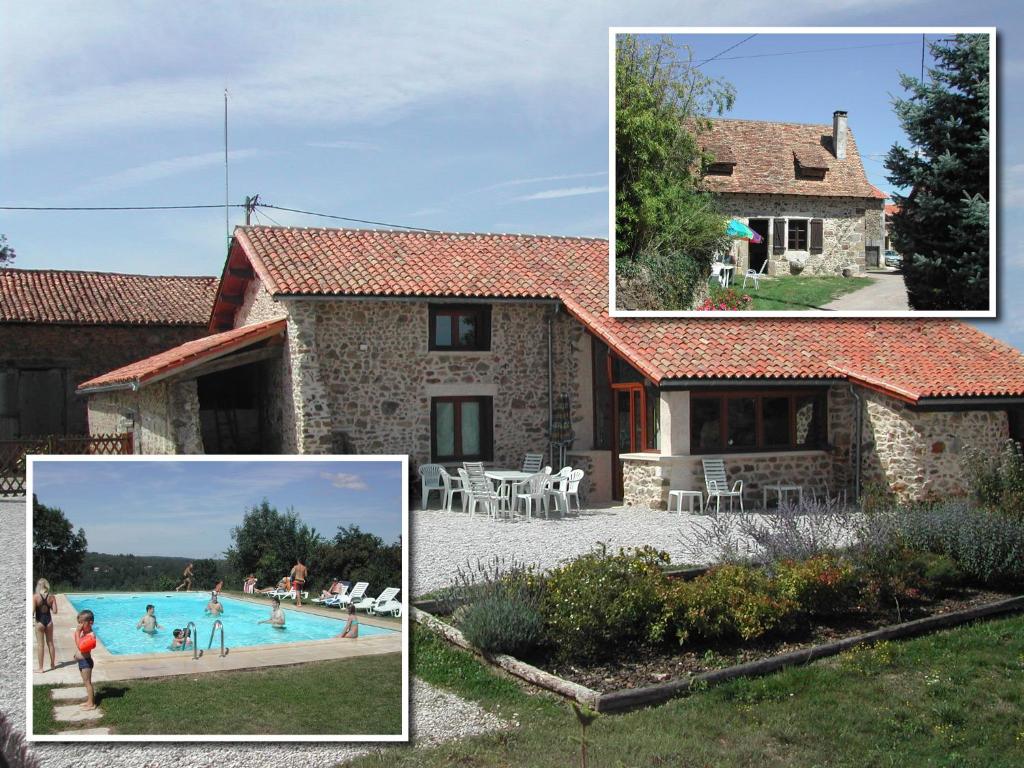 un collage de fotos de una casa y una piscina en Villa Gites Chambre d hôtes avec piscine Dordogne 2-4-6-8-10 personnes, en Bussière-Badil