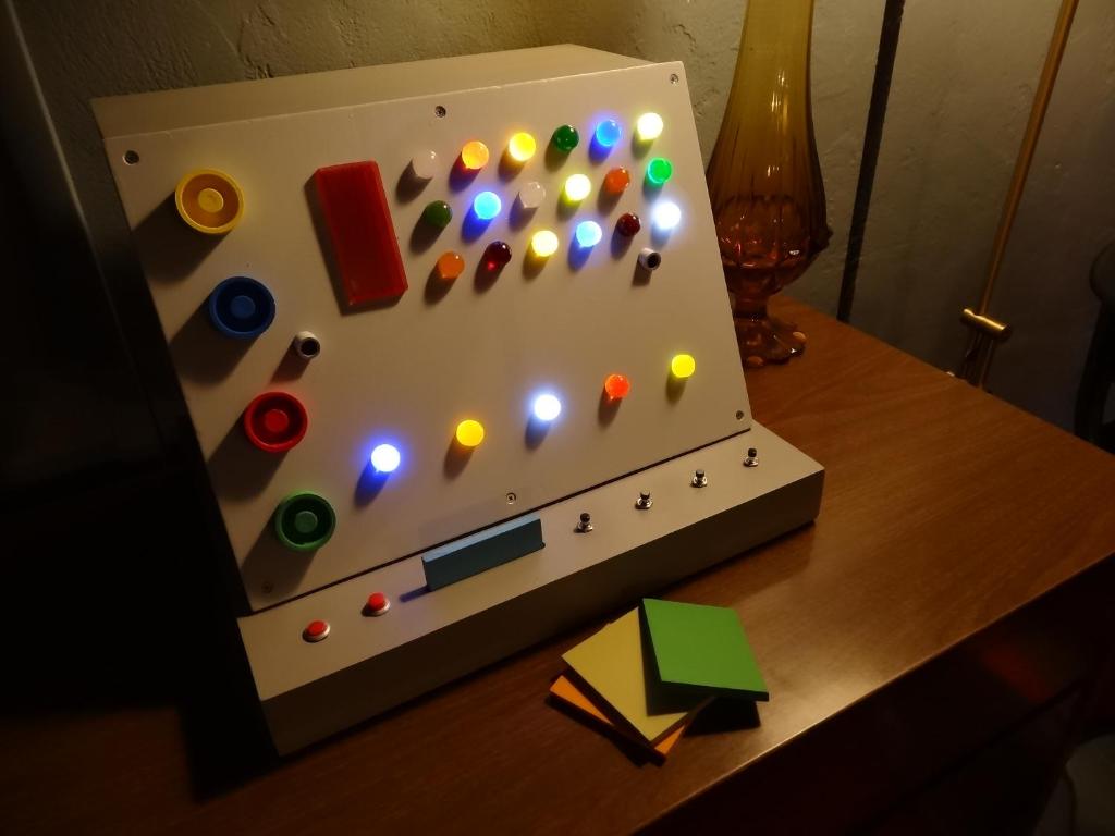 a game board on top of a wooden table at The Star Trek - USS Enterprise Room at the Itty Bitty Inn in North Bend