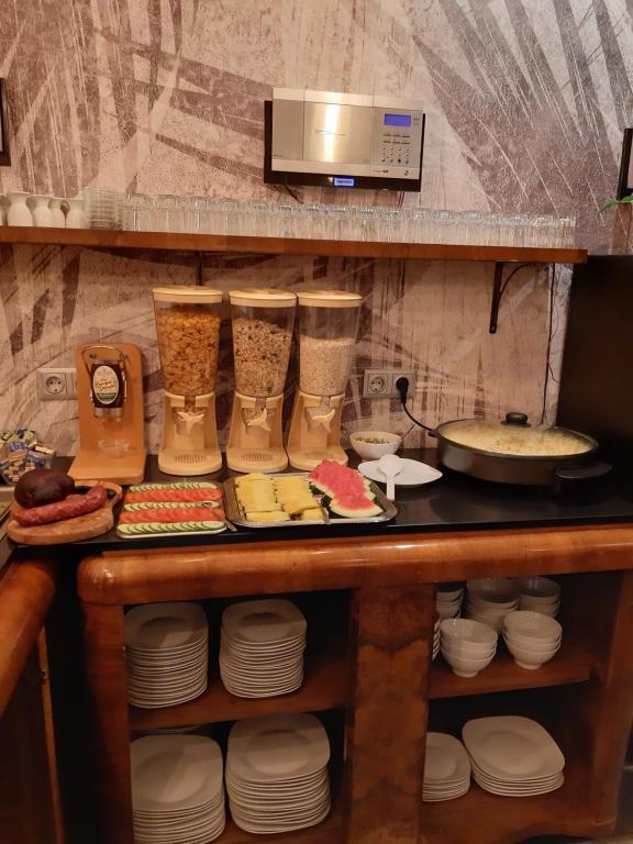 Kuchyň nebo kuchyňský kout v ubytování Hotel Eulensteins
