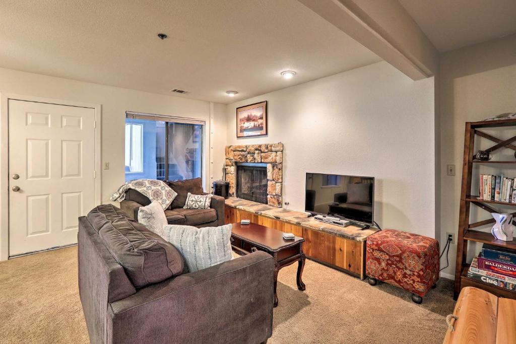 a living room with two couches and a fireplace at Heavenly Resort Gem in Stateline - 1 Mi to Skiing! in Stateline