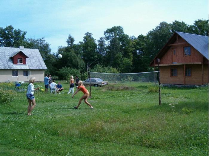 a group of people playing with a frisbee in a field at Andrese Holiday Home in Muratsi