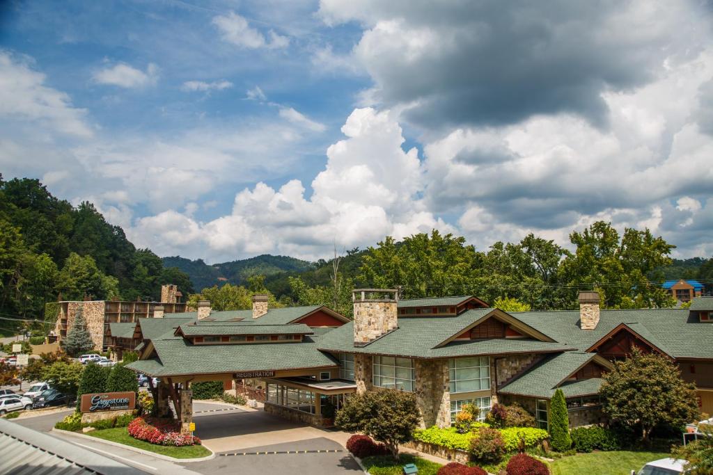an aerial view of a resort with a building at Greystone Lodge on the River in Gatlinburg