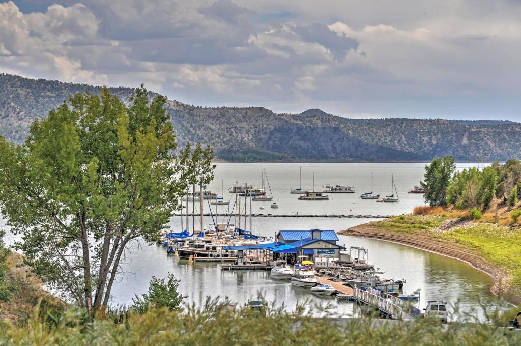 grupa łodzi zacumowanych na przystani nad jeziorem w obiekcie Quiet Cabin with Mtn View and Deck 7 Mi to Navajo Lake w mieście Pagosa Springs