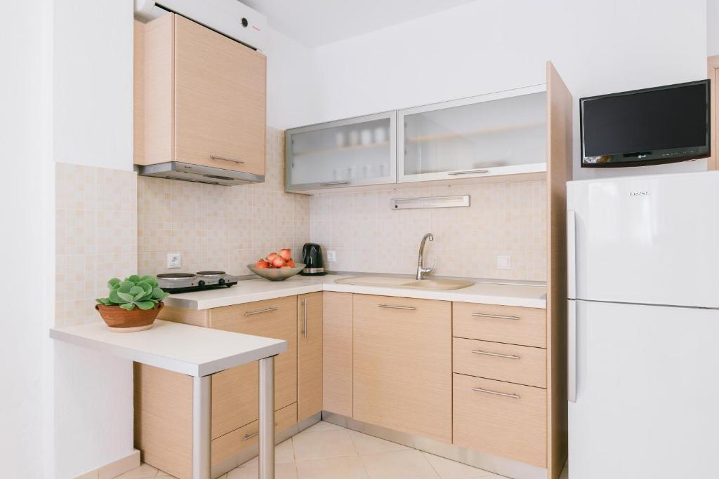 Kuchyň nebo kuchyňský kout v ubytování Anastasia Apartments Hanioti