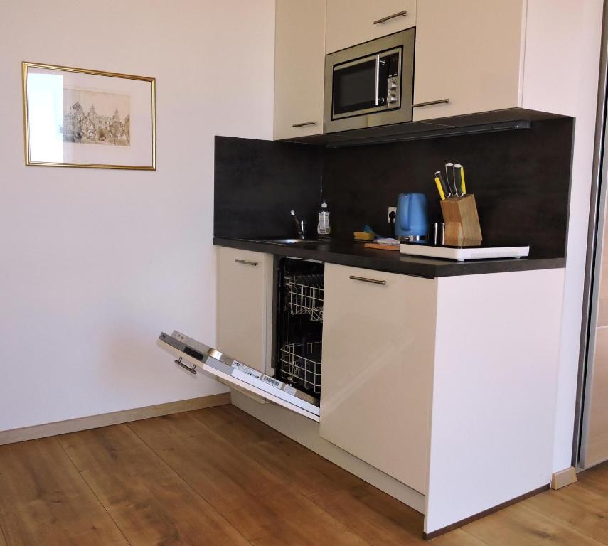 A kitchen or kitchenette at 211 Amsterdam, Studio Apartment, 30m2 1-4 Pers