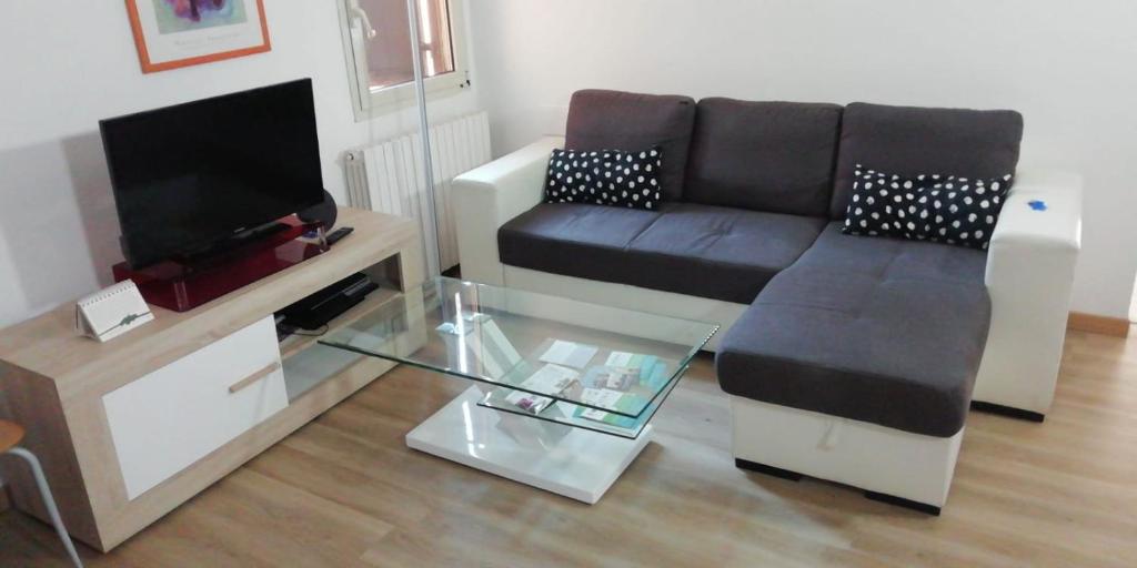 a living room with a couch and a tv at Sweet Apartment Bianchini in Bologna
