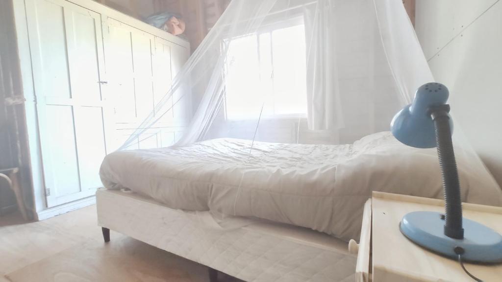 een slaapkamer met een bed en een raam bij Verdemar in La Paloma