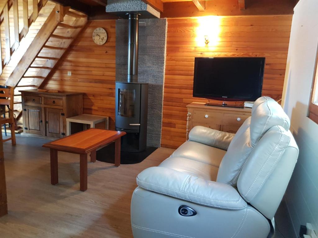 TV a/nebo společenská místnost v ubytování chalet près des pistes avec vue panoramique