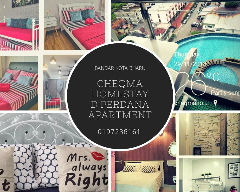a collage of pictures of a room with a bed at Cheqma D'perdana Apartment Kota Bharu in Kota Bharu