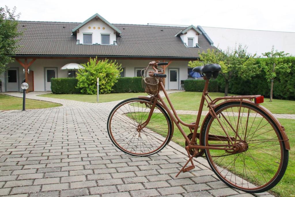 ein Fahrrad wird vor einem Haus geparkt in der Unterkunft Gästehaus Finklacke in Apetlon