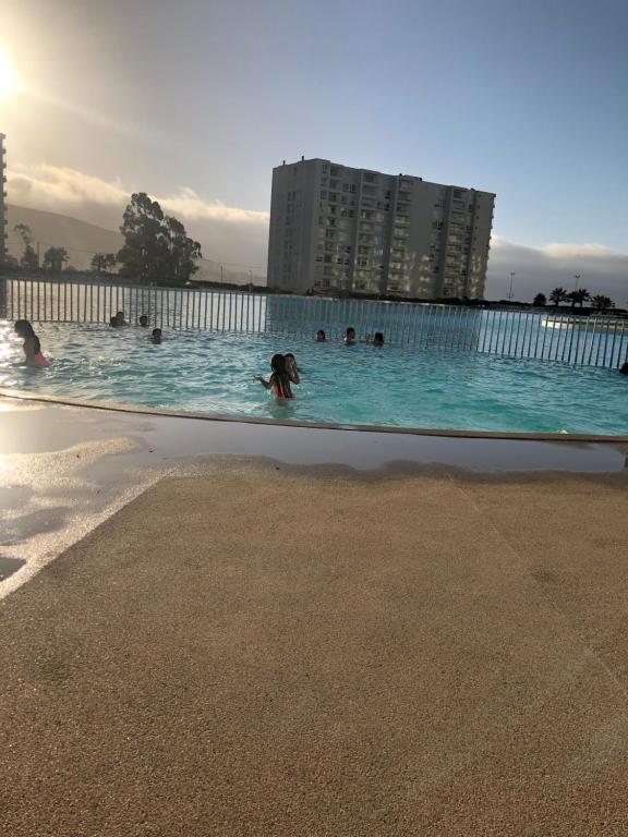 grupa ludzi pływających w basenie w obiekcie Condominio Papudo Laguna, Avenida El Estero 203 w mieście Papudo