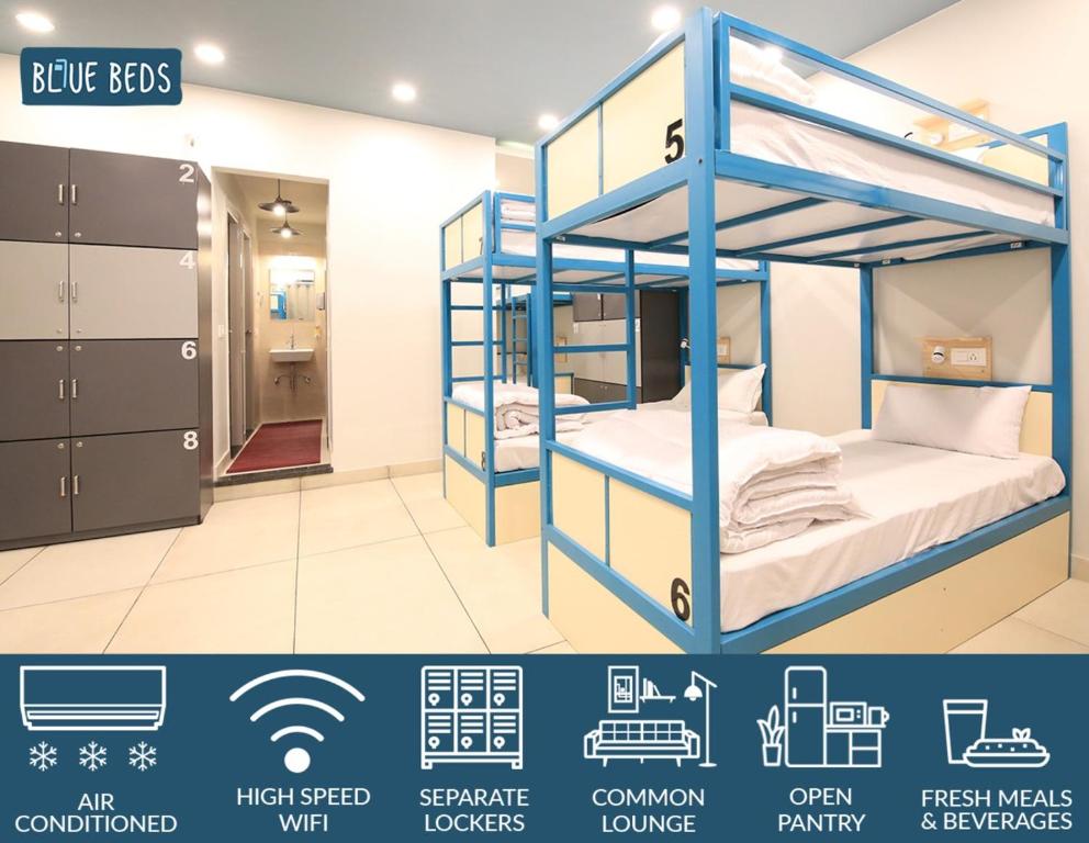 Postel nebo postele na pokoji v ubytování Blue Beds Hostel