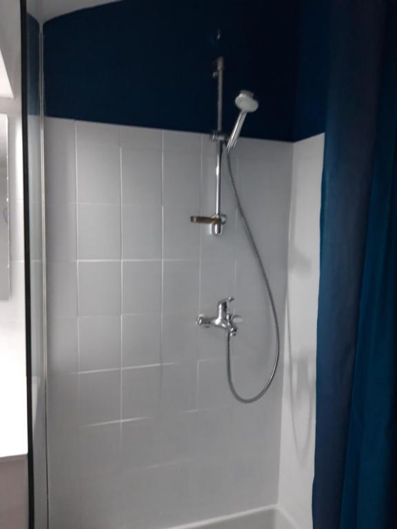 a shower with a shower head in a bathroom at Appartement indépendant in Saint-Gildas-de-Rhuys