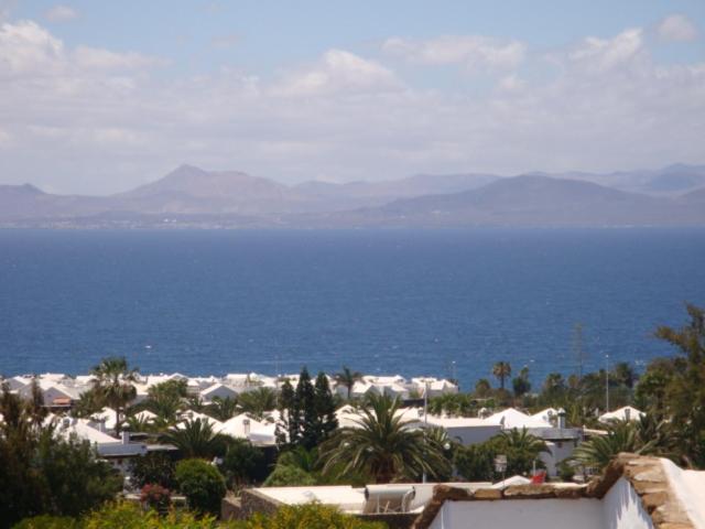 a view of the ocean with houses and palm trees at Playa Blanca Lanzarote in Playa Blanca