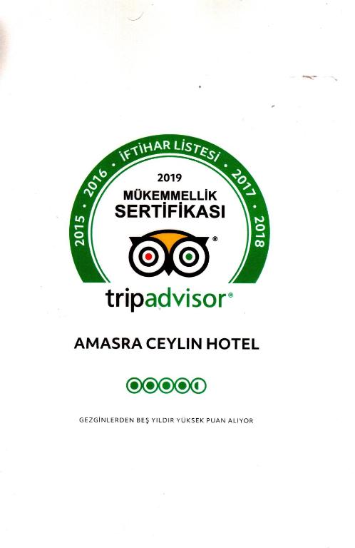Certifikát, hodnocení, plakát nebo jiný dokument vystavený v ubytování Amasra Ceylin Otel