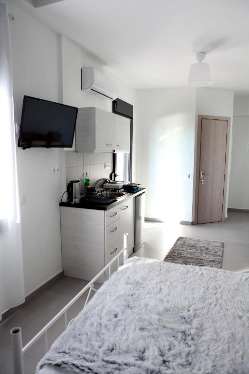 Kuchyň nebo kuchyňský kout v ubytování Bebas Apartments Nea Karvali