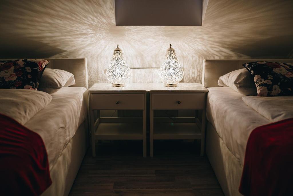 Postel nebo postele na pokoji v ubytování Grom Ribno Apartments