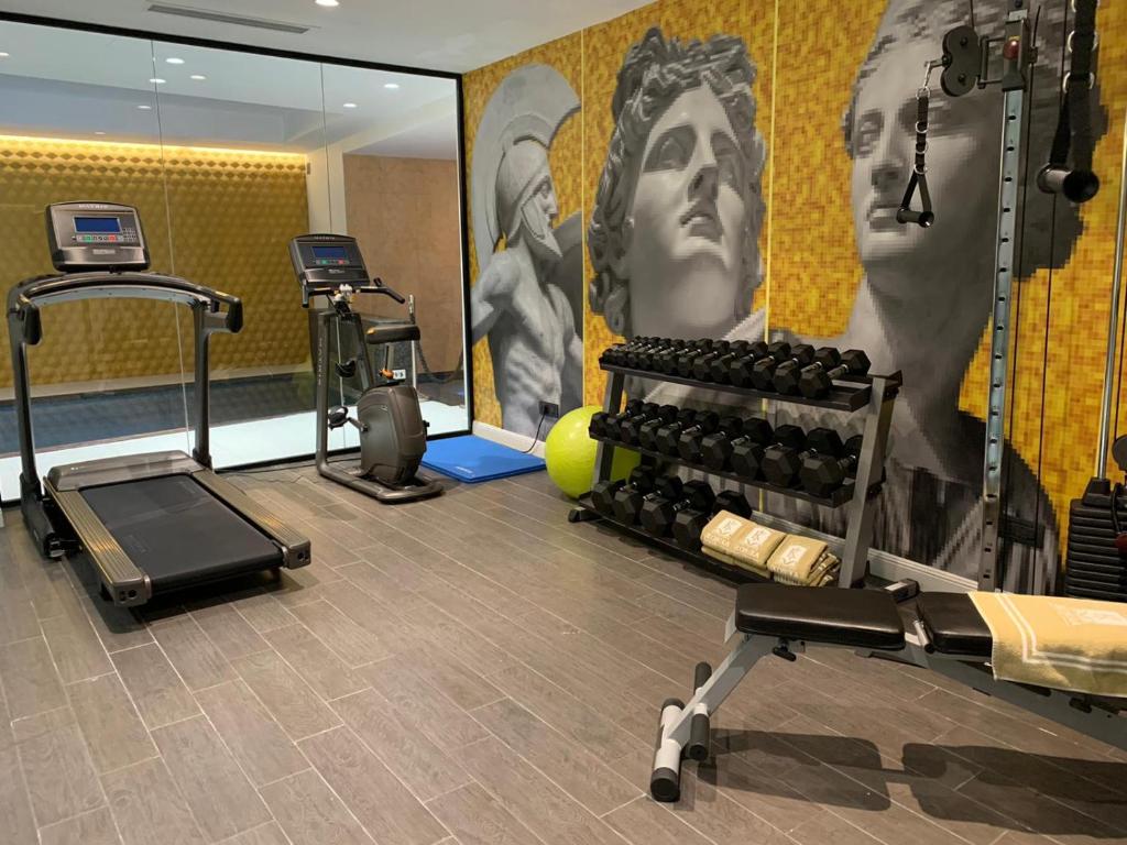 a gym with a wall with a picture of a woman at HOLM Boutique & SPA - IK Collection in St. Julianʼs