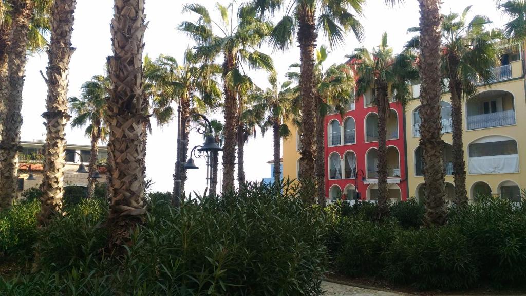 a group of palm trees in front of a building at aMare il mare in Porto Recanati