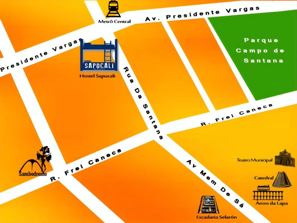 a map of the city of santa cruz with attractions at Hostel Sapucali in Rio de Janeiro
