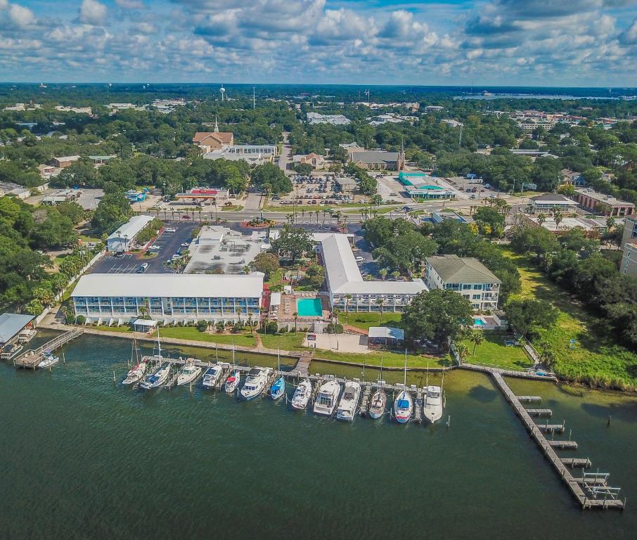 an aerial view of a marina with boats in the water at Marina Bay Resort in Fort Walton Beach