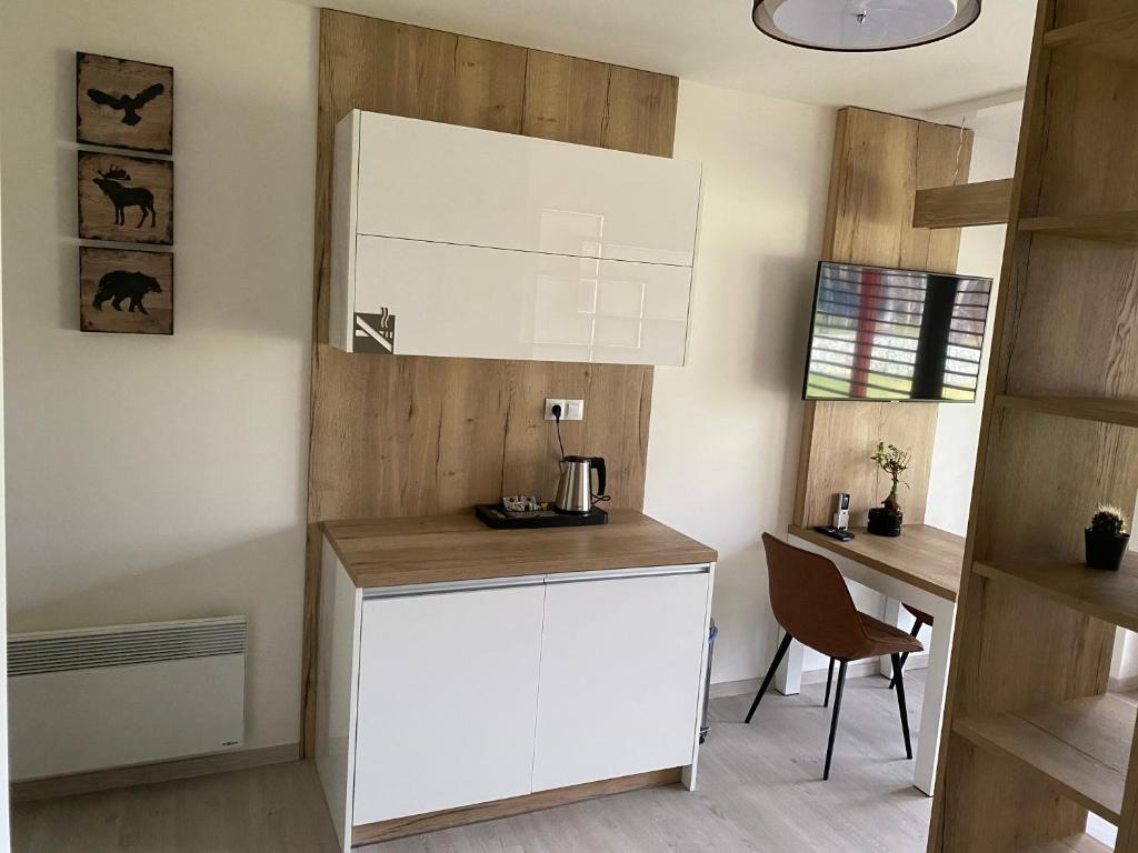 Kuchyň nebo kuchyňský kout v ubytování Motel M