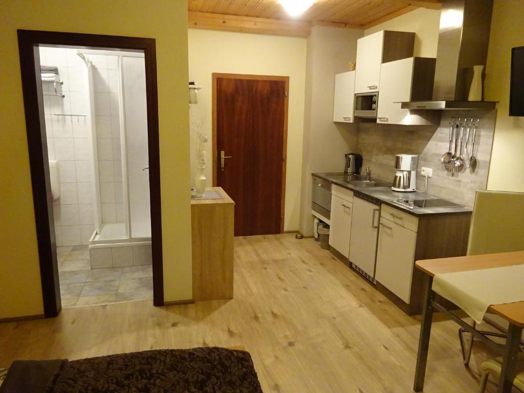 Kuchyň nebo kuchyňský kout v ubytování Apartment zum Wasserfall